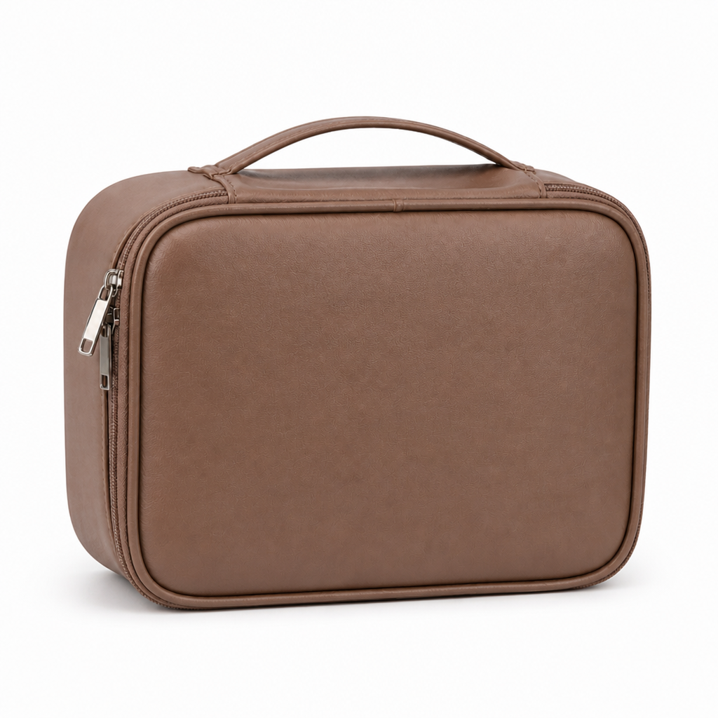 Waterproof Leather Cosmetic Bag — Brown