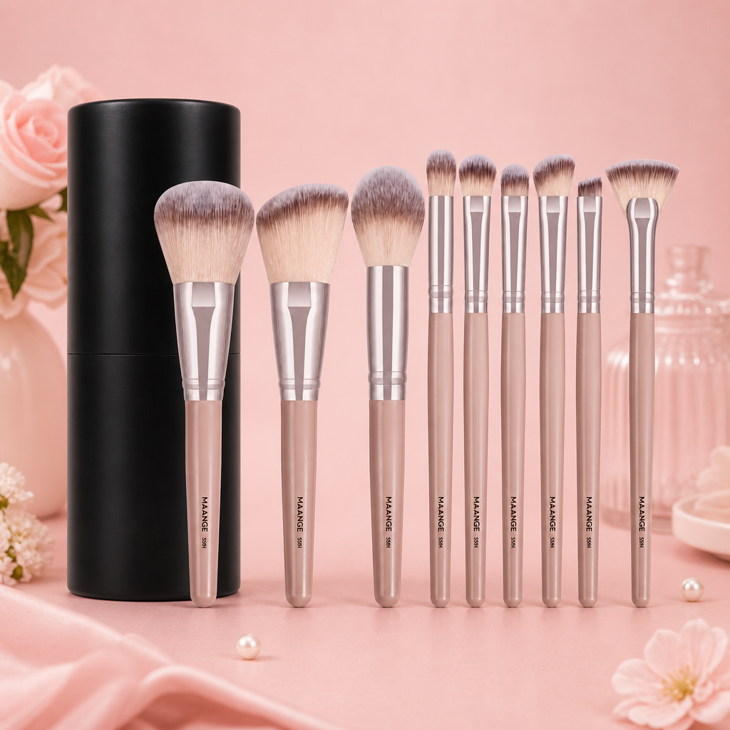 MAANGE 9-Piece Makeup Brush Set — Champagne Silver — blush