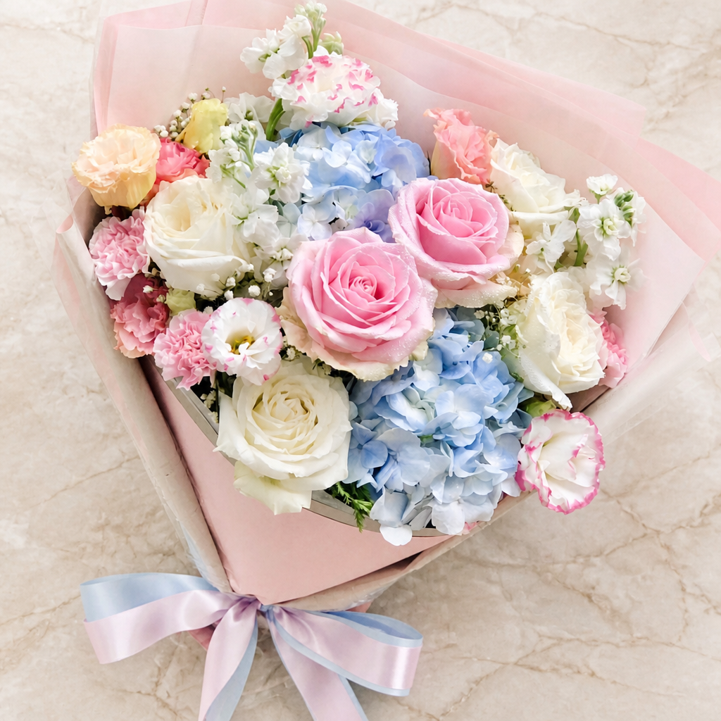 Pastel Dream Bouquet marble surface