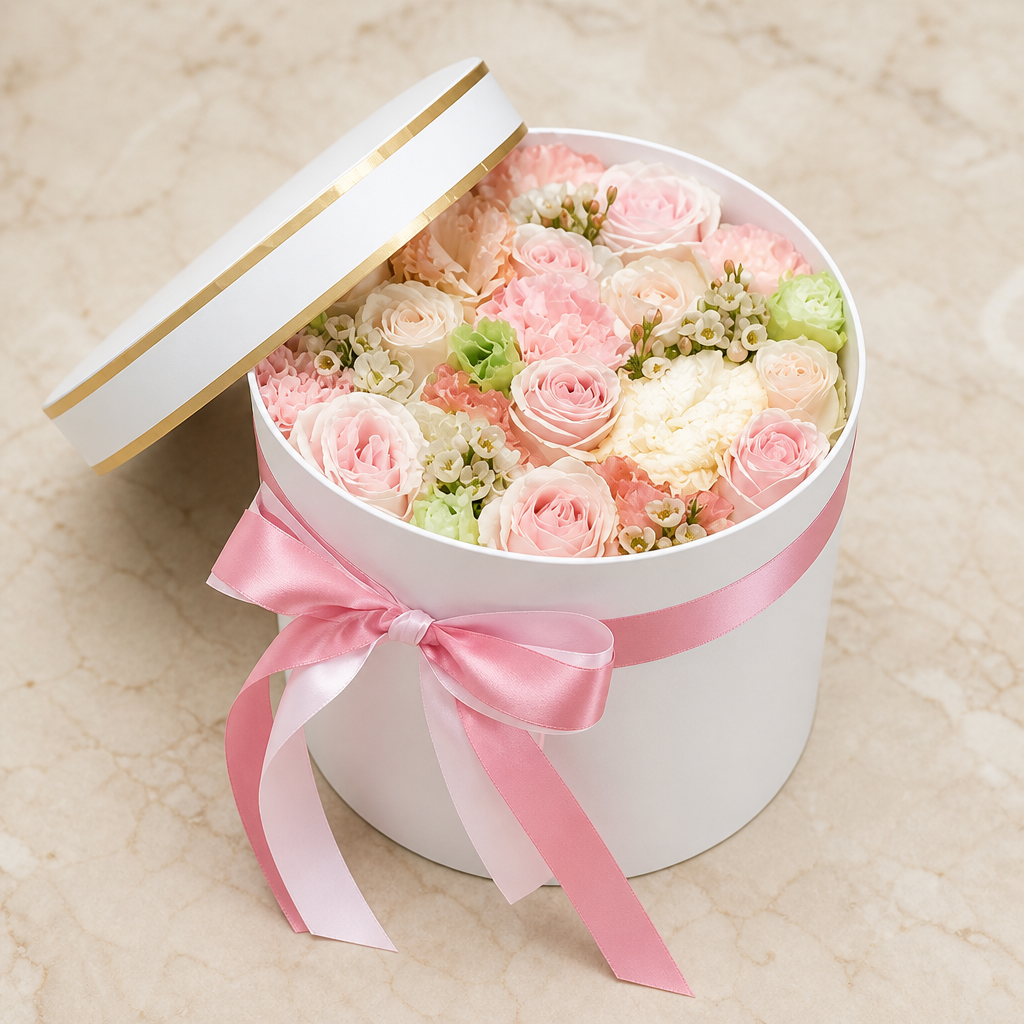 Sweet Bloom Hatbox marble surface