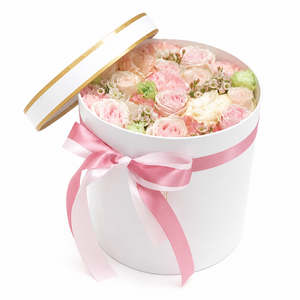 Pastel Pink Flower Hatbox with Roses