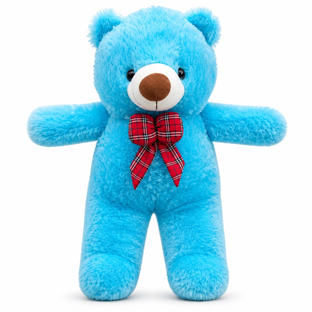 Giant Tartan Bow Teddy Bear — Blue