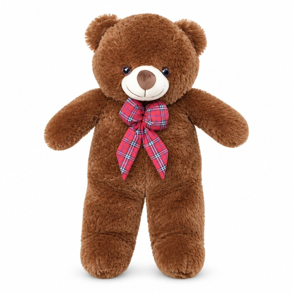 Giant Tartan Bow Teddy Bear — Brown
