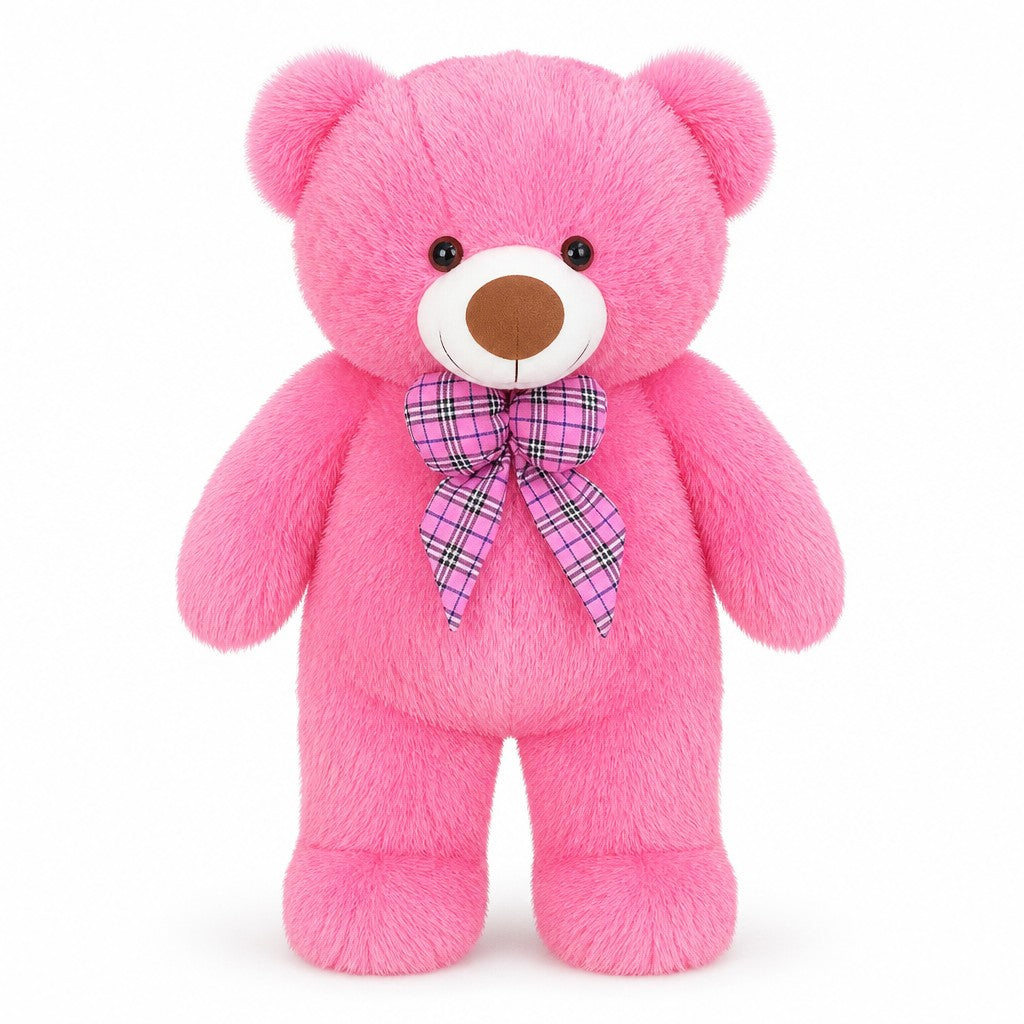 Giant Tartan Bow Teddy Bear — Pink