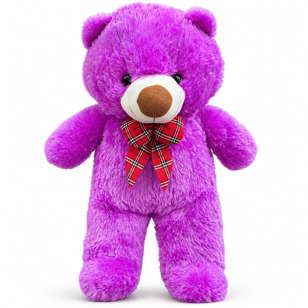 Giant Tartan Bow Teddy Bear — Purple