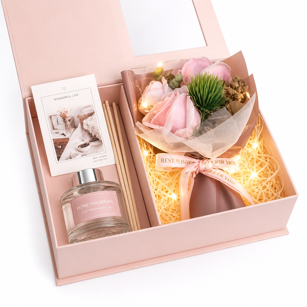 Valentine Flower Box with Reed Diffuser — white studio