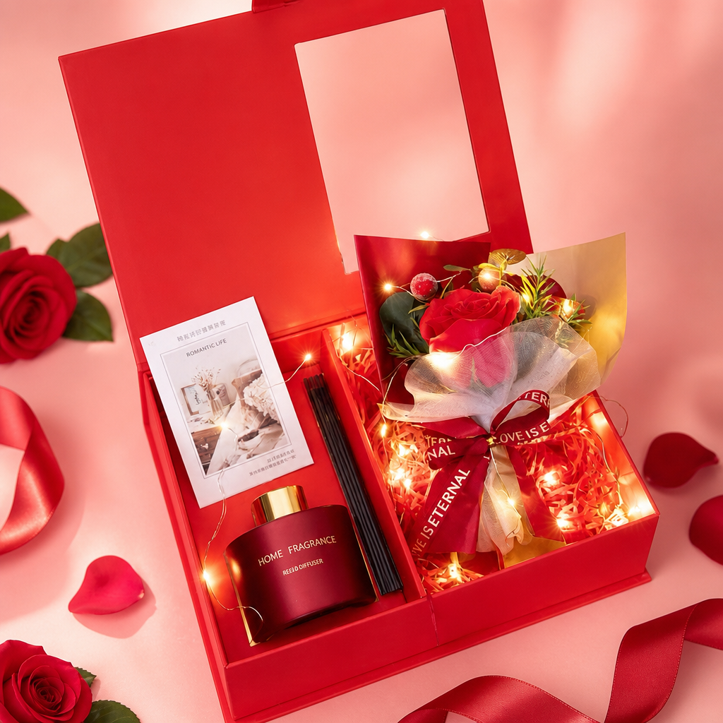 Valentine Flower Box with Reed Diffuser — blush romantic