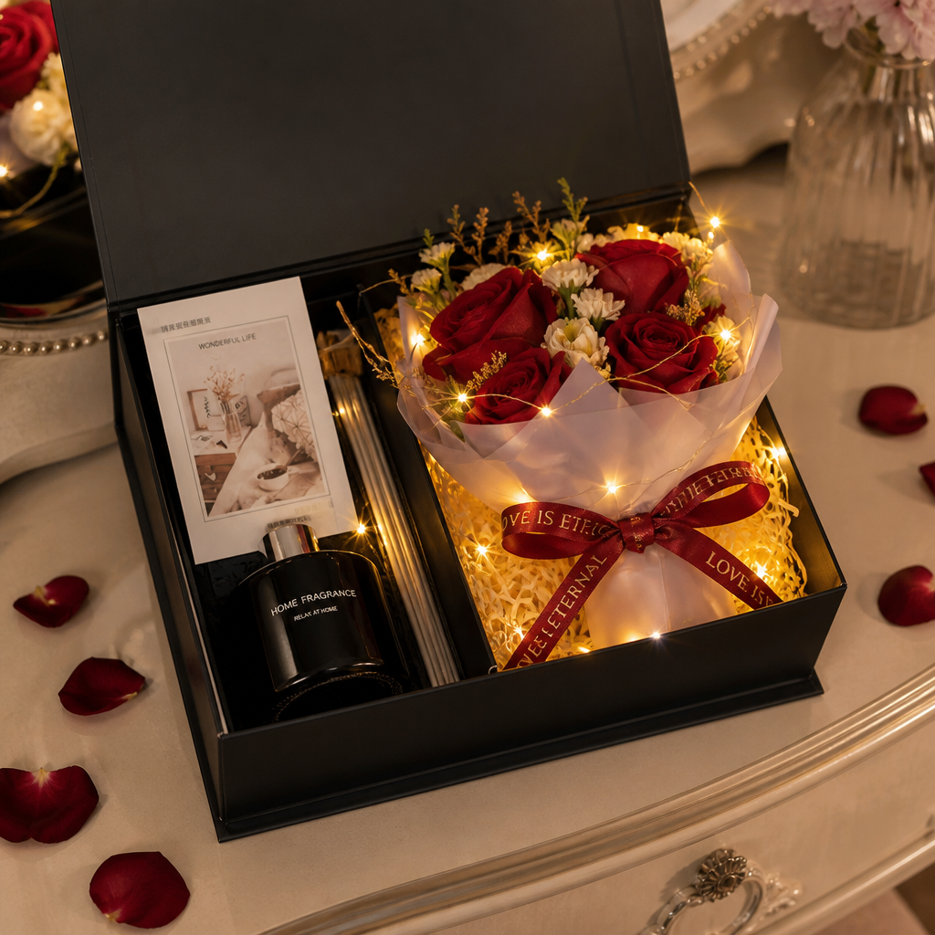 Valentine Flower Box with Reed Diffuser — lifestyle glow
