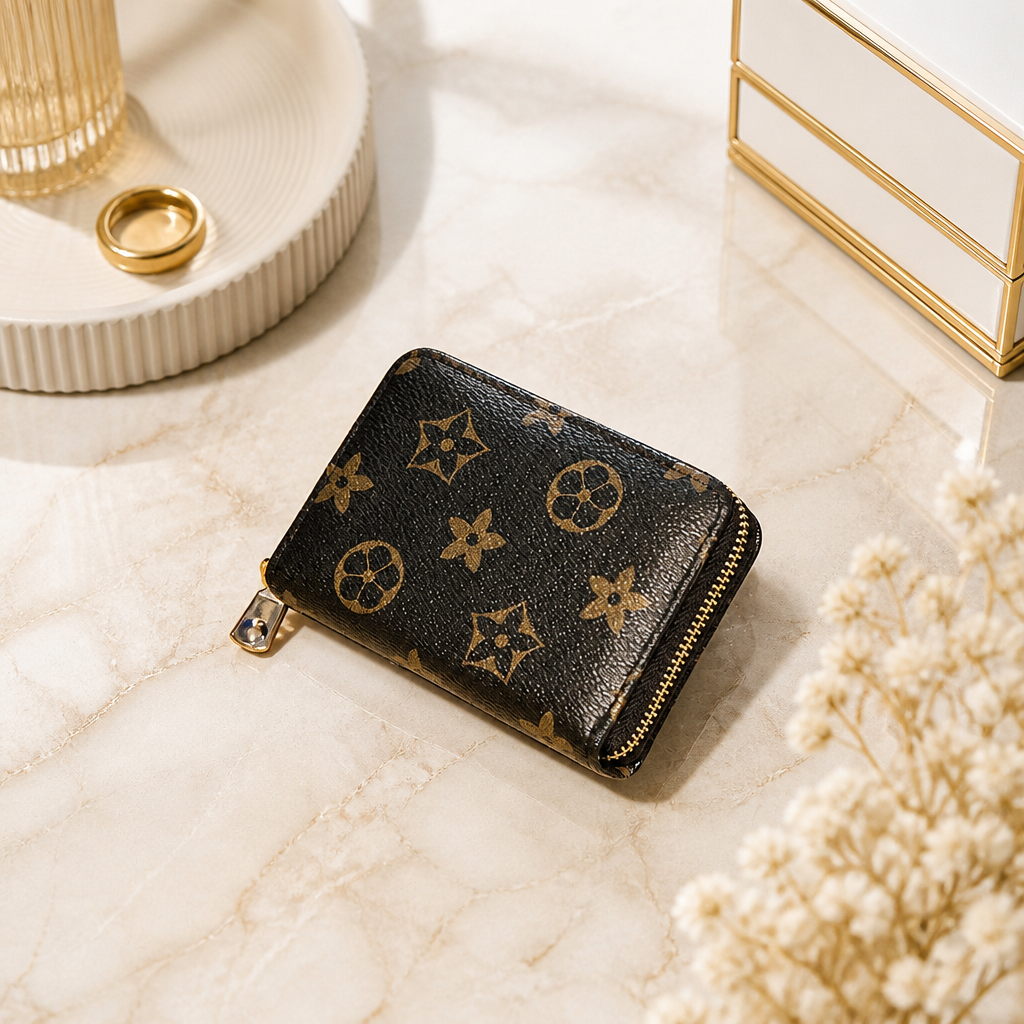 Compact Short Wallet — Brown — marble