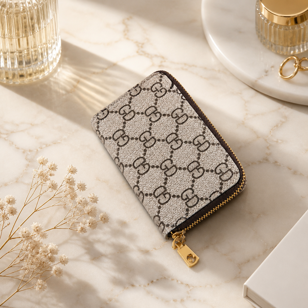 Compact Short Wallet — Grey — marble