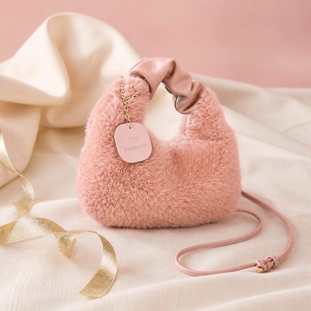 Plush Crossbody Bag — Pink lifestyle