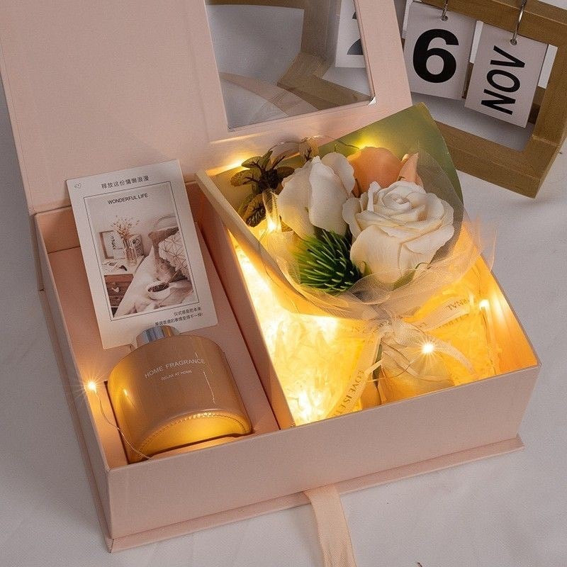 Valentine Flower Box with Reed Diffuser — Cream
