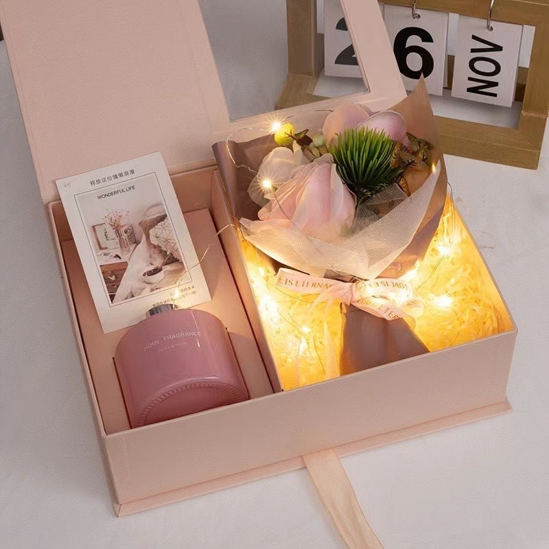 Valentine Flower Box with Reed Diffuser — Pink