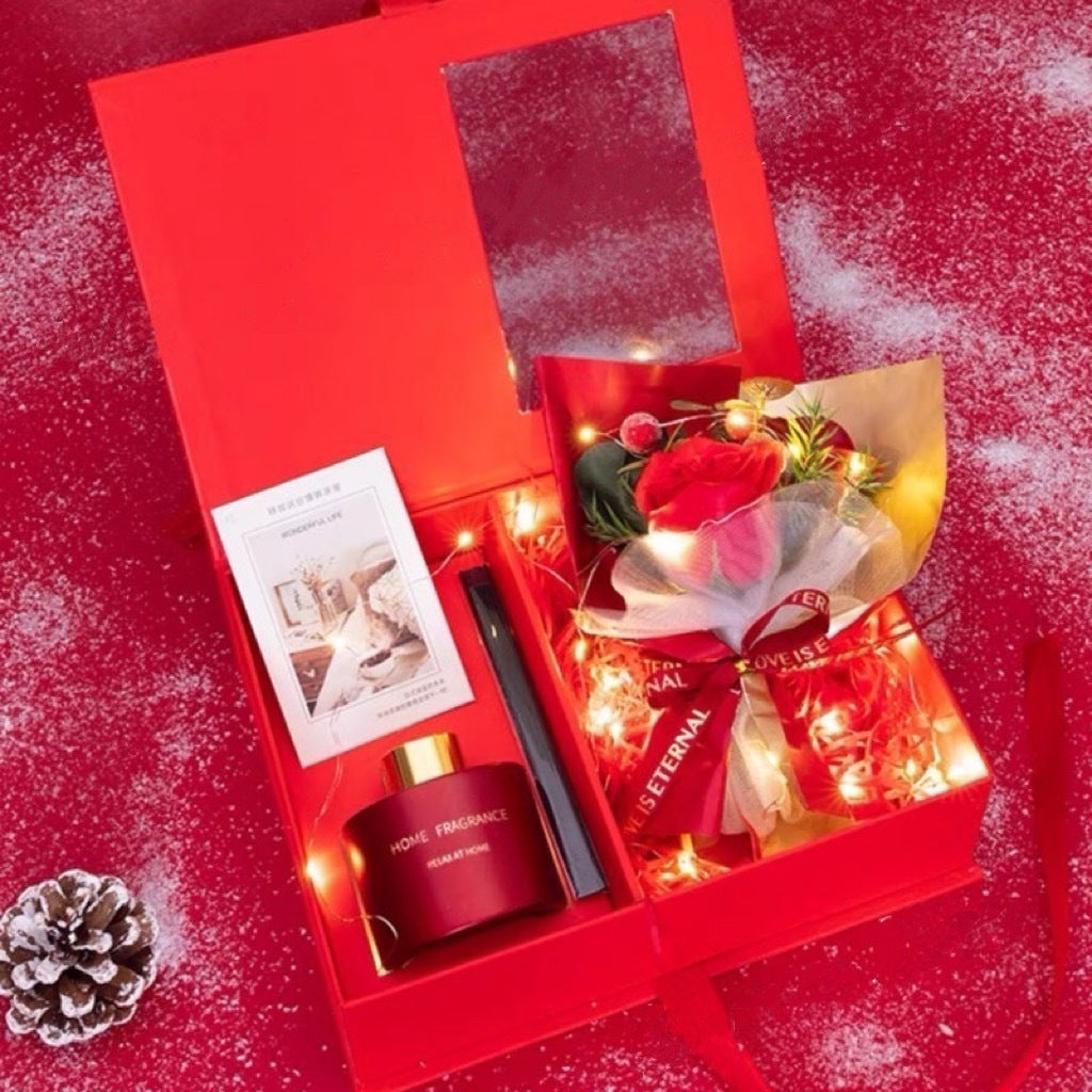 Valentine Flower Box with Reed Diffuser — Red