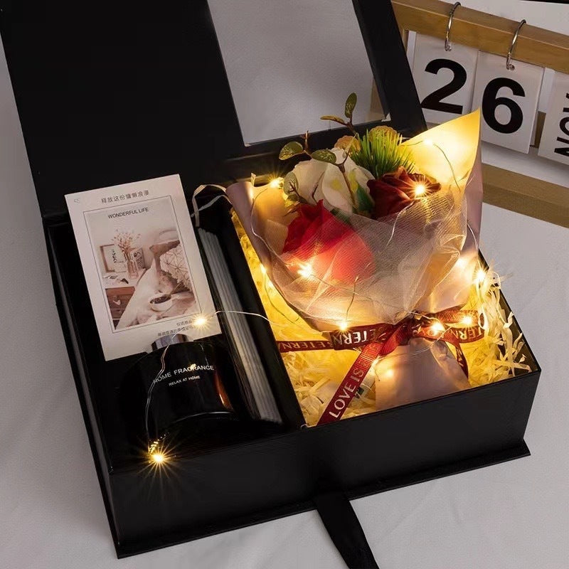 Valentine Flower Box with Reed Diffuser — Black