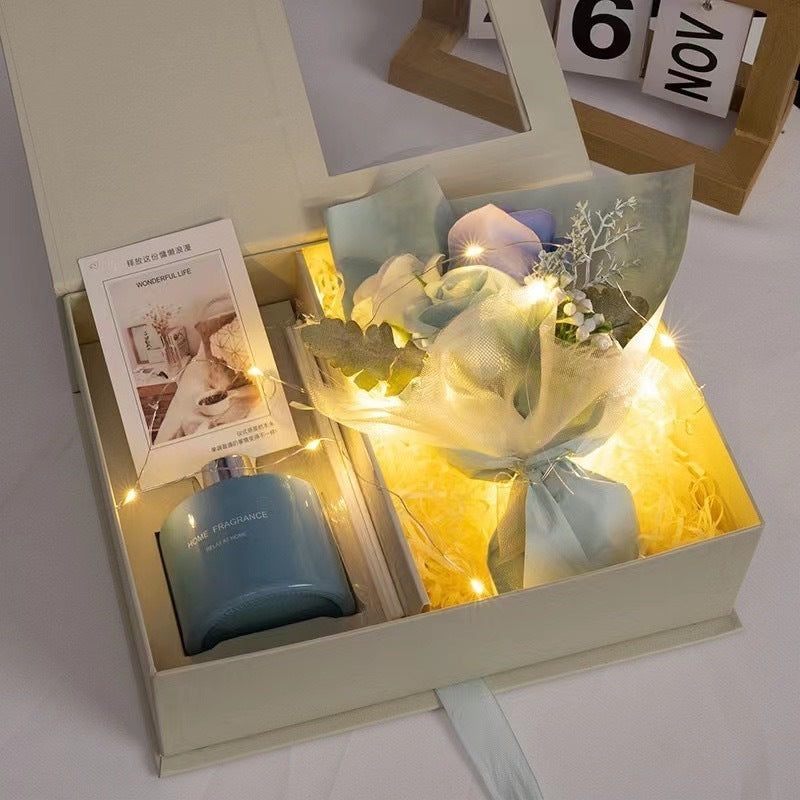 Valentine Flower Box with Reed Diffuser — Blue