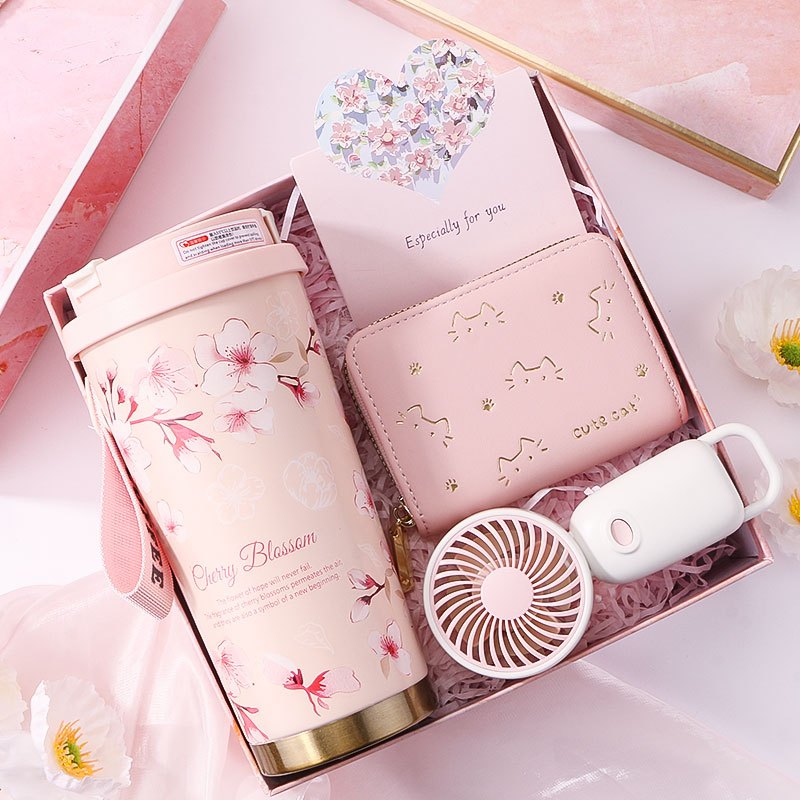 Thermos Cup Gift Set — Sakura Cat & Card