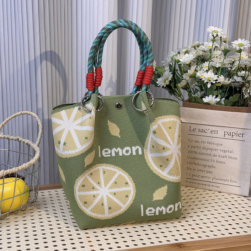 Knitted Top-Handle Handbag — Olive Lemon