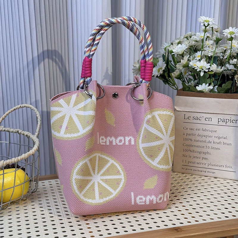 Knitted Top-Handle Handbag — Pink Lemon