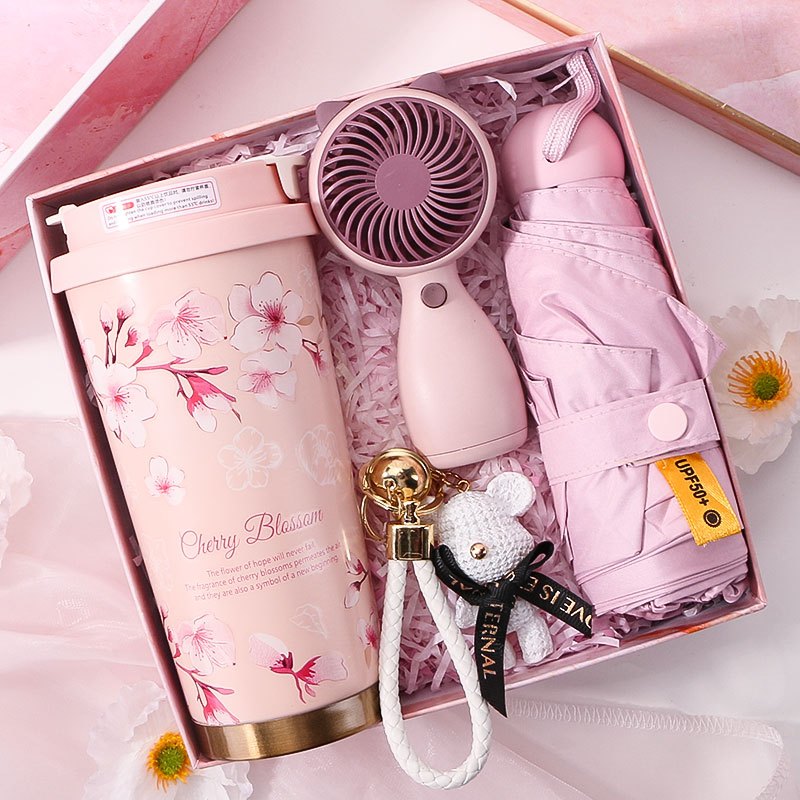 Thermos Cup Gift Set — Sakura Fan & Umbrella