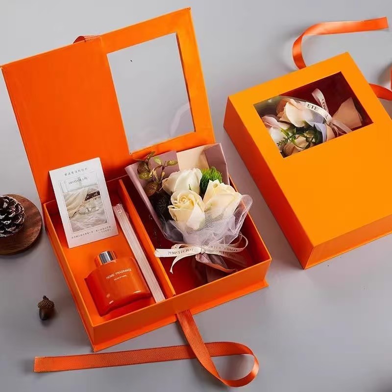 Valentine Flower Box with Reed Diffuser — Orange